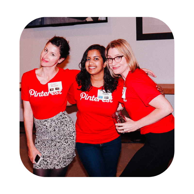 Pinterest co-workers in red t-shirts