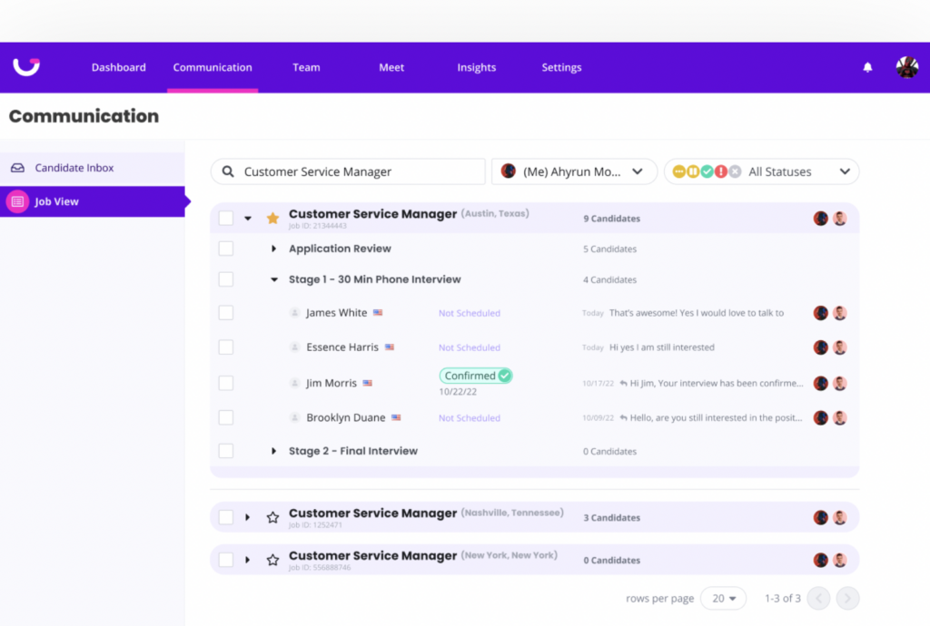 Graphic displaying GoodTime Hire's communication tab.