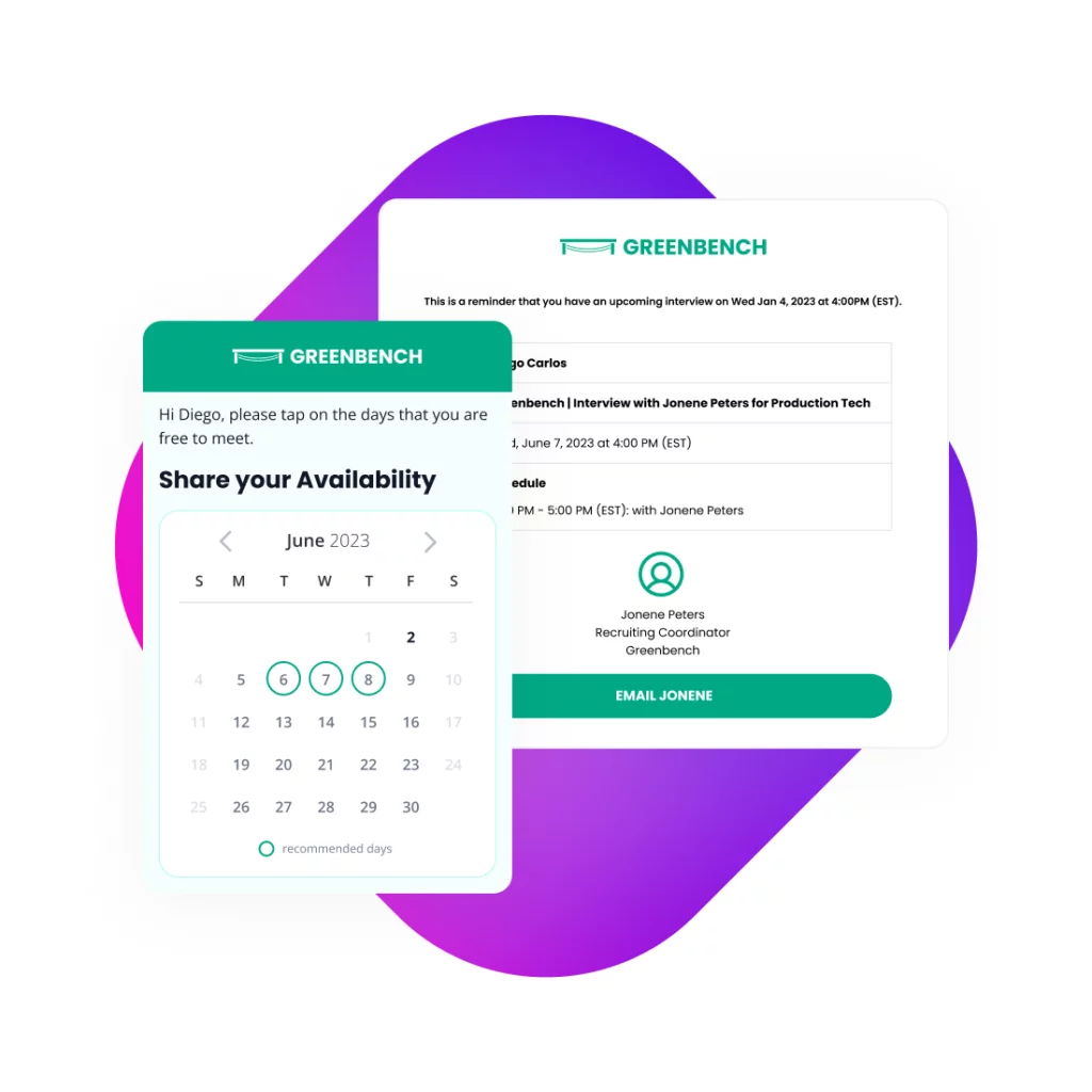 Interface showing a candidate self-scheduling their interview