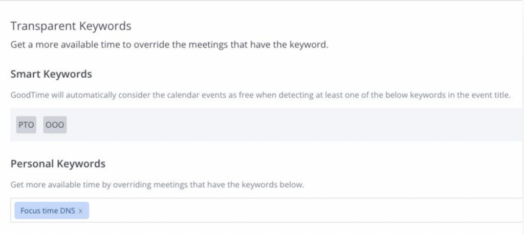 Graphic displaying GoodTime Meet's transparent keyword capabilities.