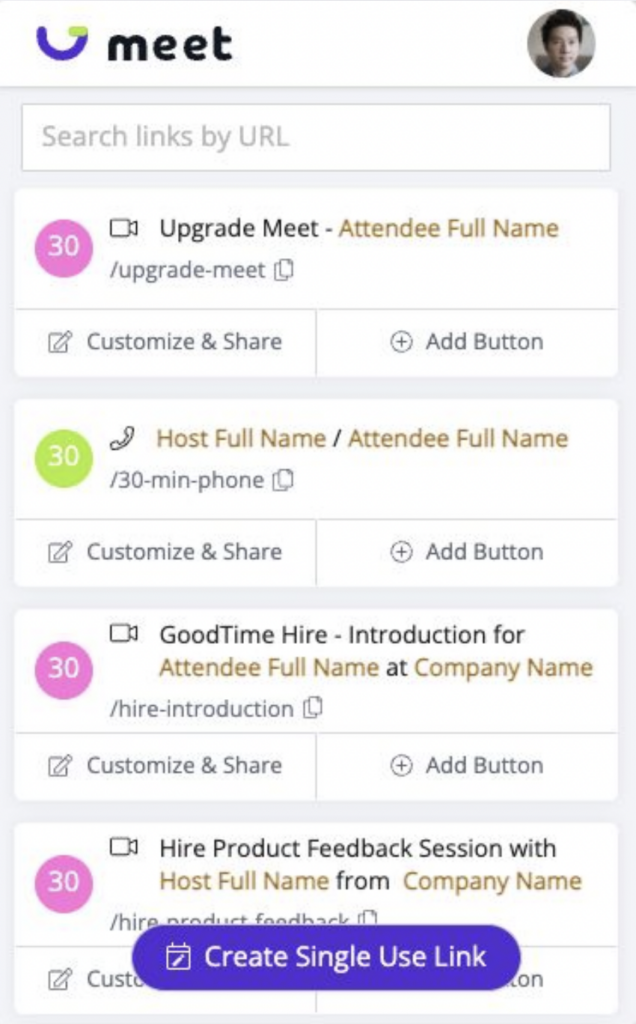 Graphic displaying GoodTime Meet's link search capabilities.