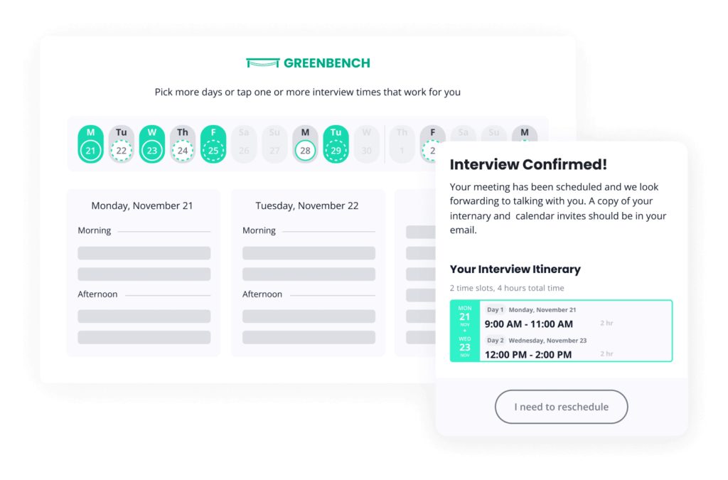 A preview of GoodTime Hire's AI-powered interview scheduling interface.