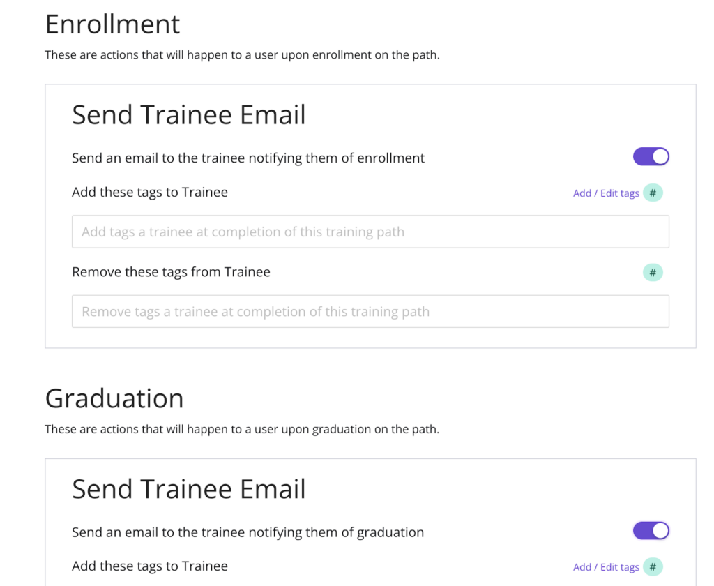 Trainee enrollment email